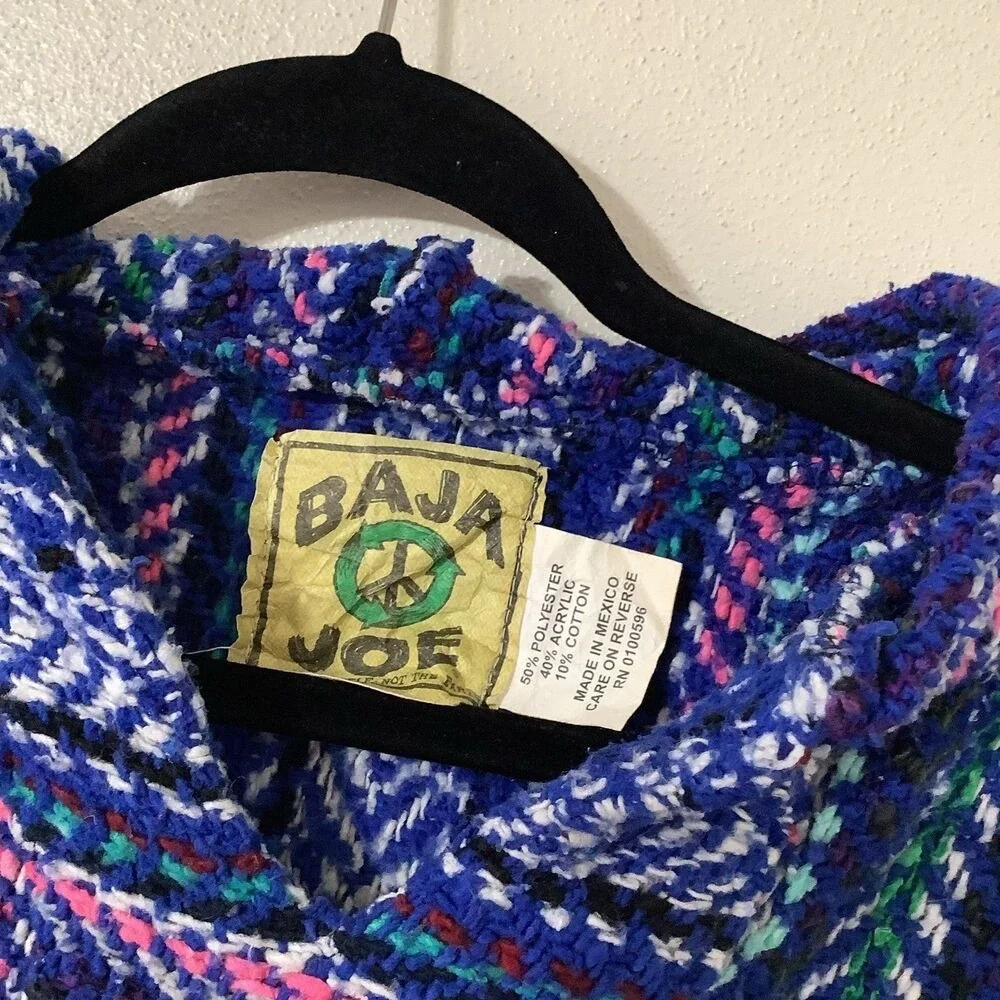 Baja Joe Blue Hoodie Small Bohemian Boho Hippie Festival Surfer Outdoorsy Skater